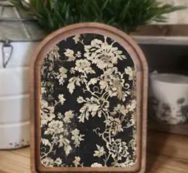 Arch Top Black Floral Framed Art