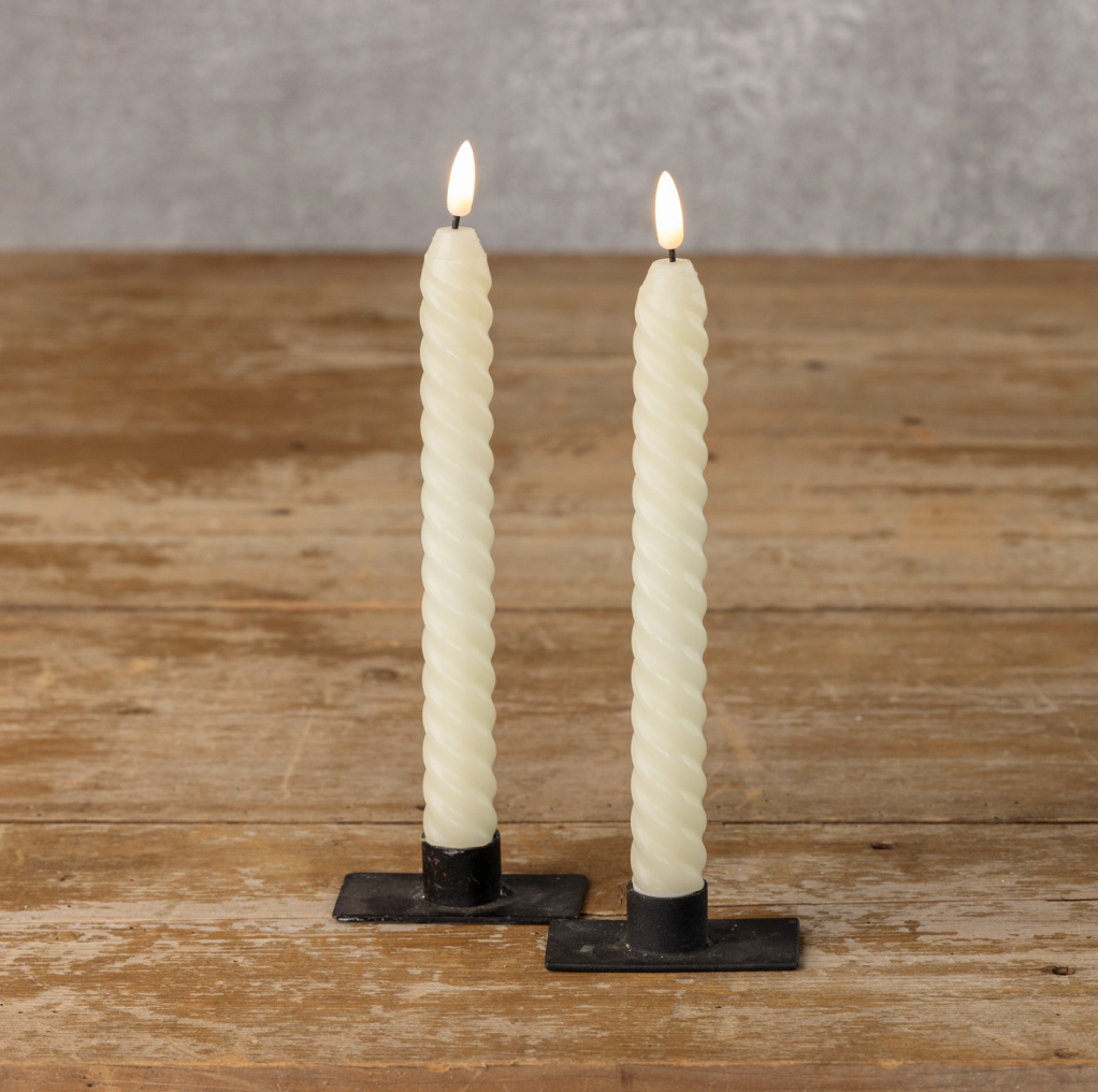 SET/ 2 - 9.5" 3D FLAME TWIST CREAM TAPER CANDLE