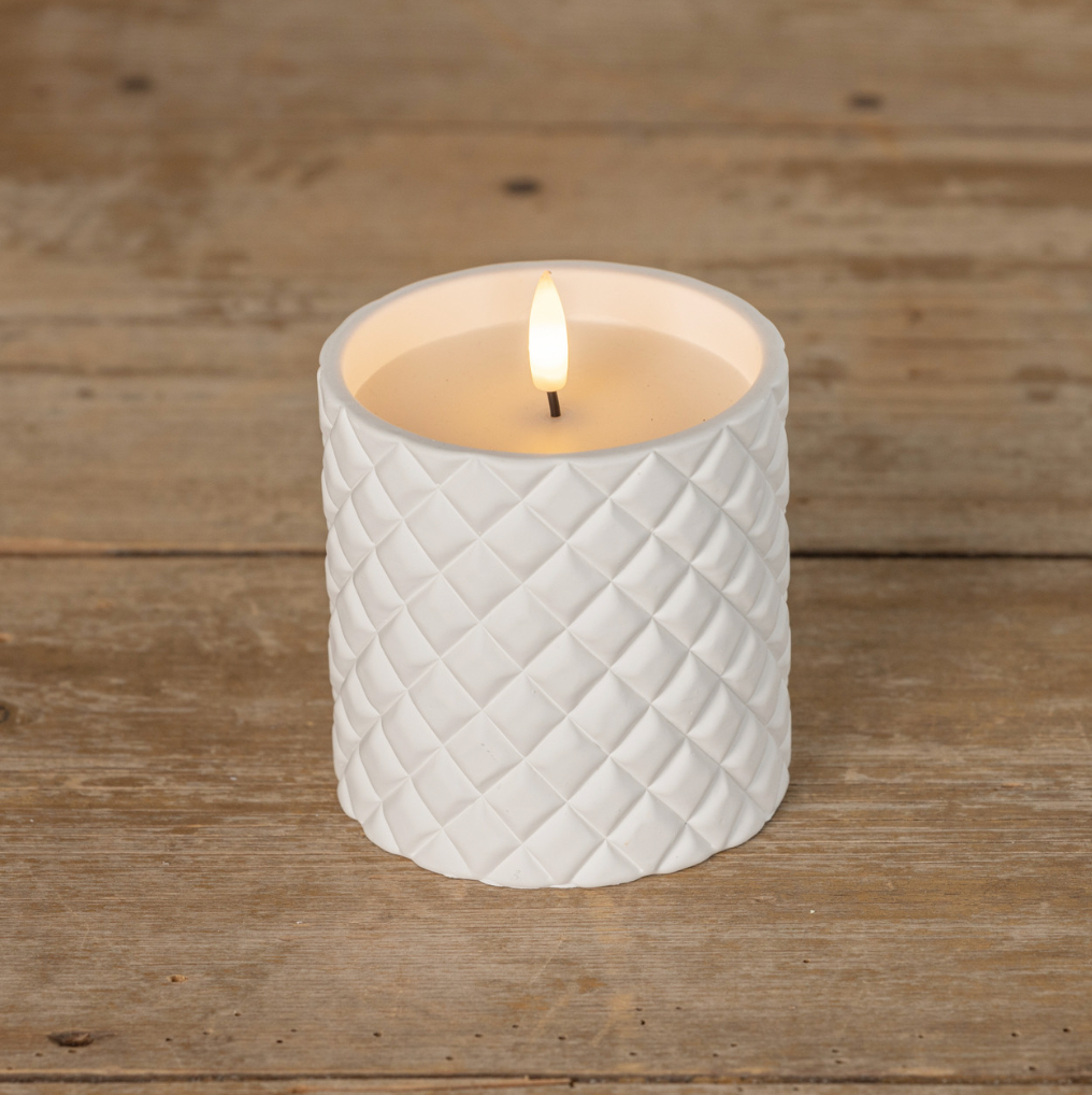 4" WHITE CEMENT GRID 3D FLAME CANDLE
