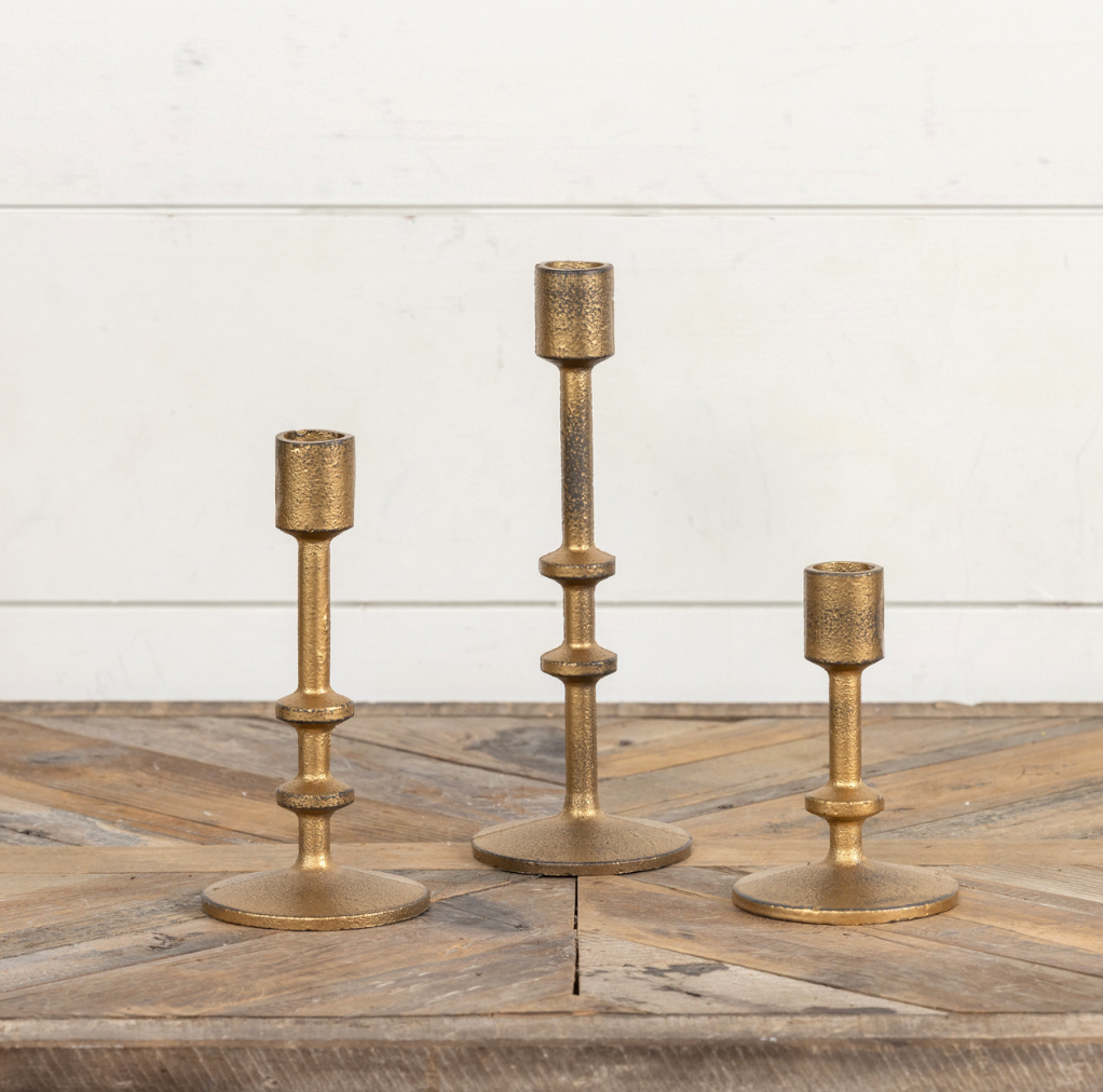 AGED GOLD TAPER CANDLESTICKS