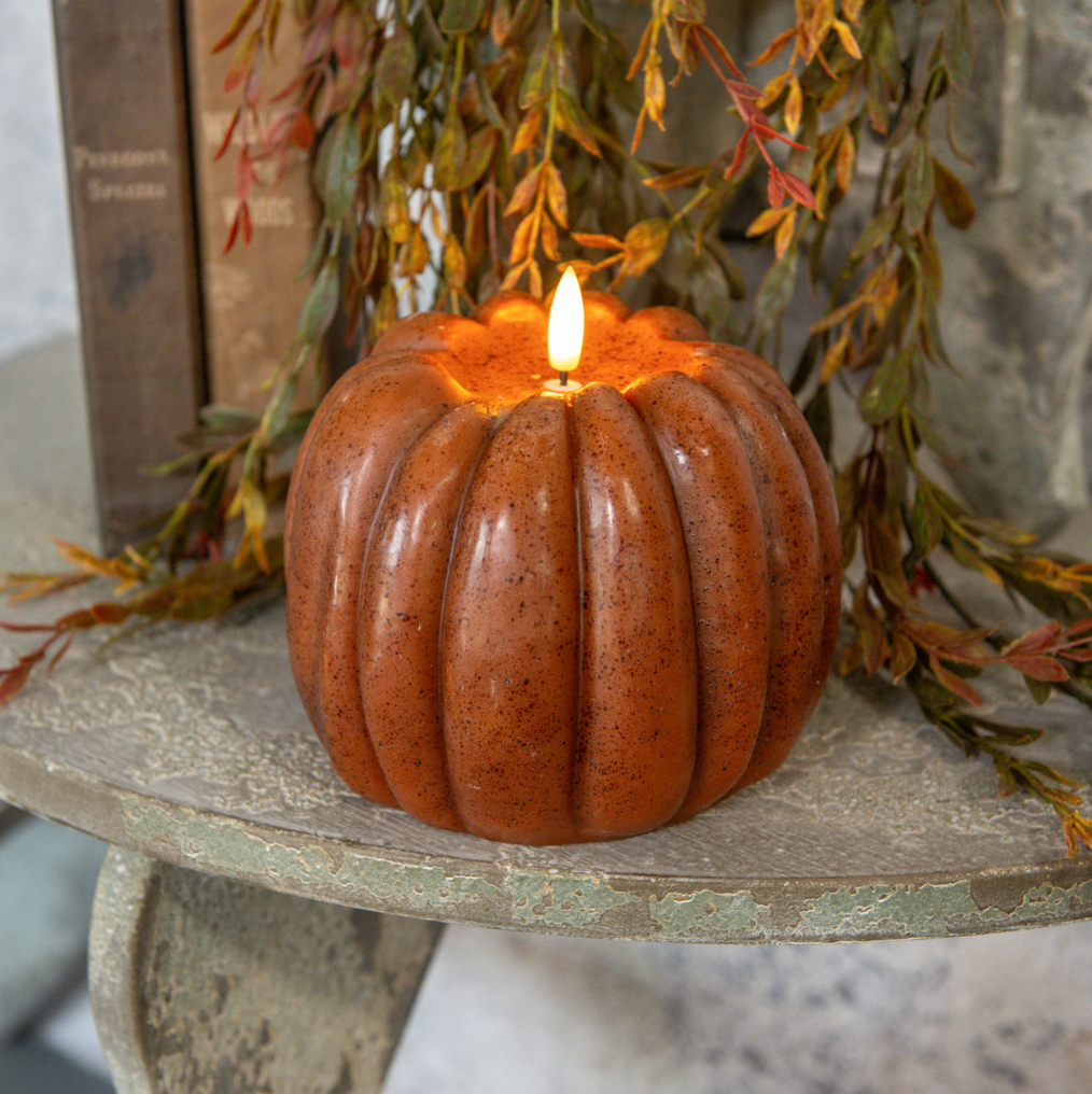 5" BRONZE 3D FLAME PUMPKIN CANDLE