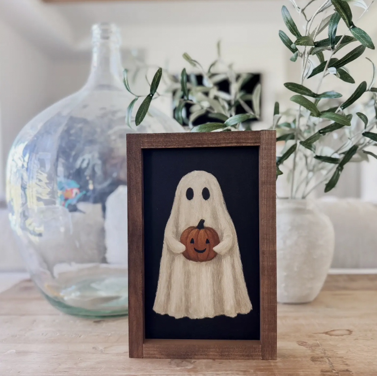 Ghost with Jack O'lantern | Halloween Wall Art