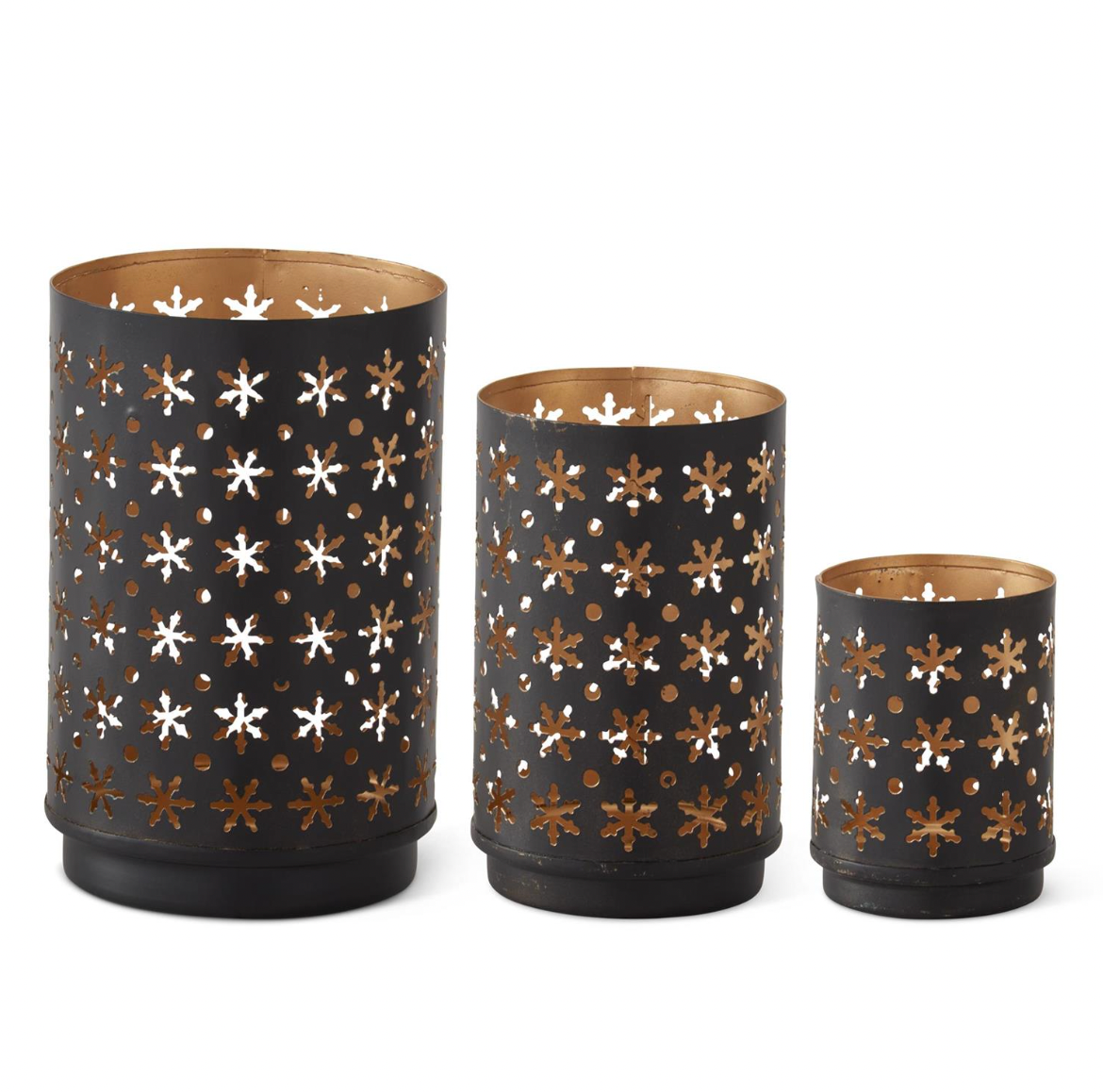 Set of 3 Black Metal Votive Holders w/Snowflake Cut