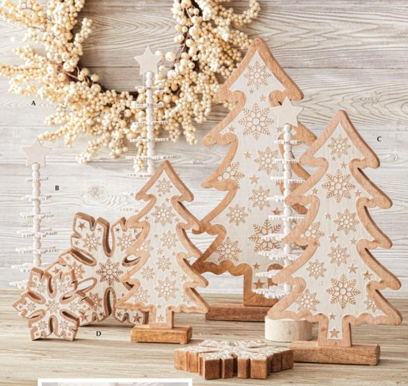 Mango Wood Snowflakes w/White Embossed Centers