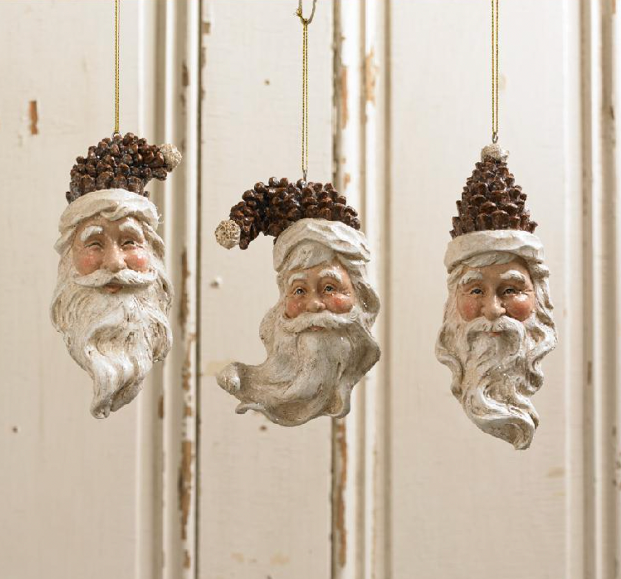 Assorted Pinecone Santa Head Ornaments (3 Styles)