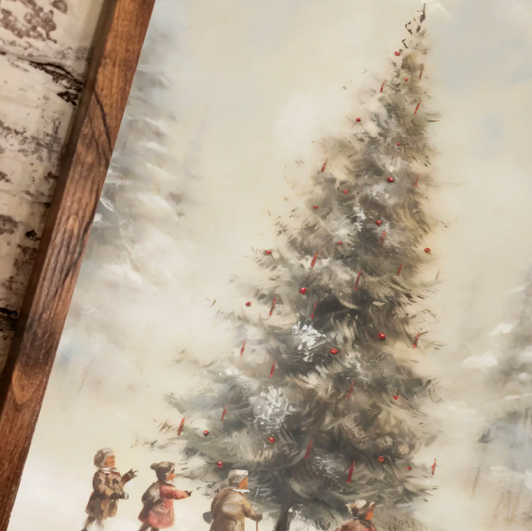 Christmas Tree with Children Vintage Print