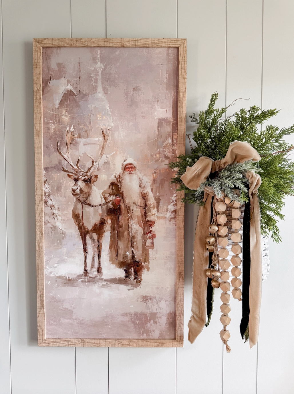 Santa & Reindeer Wood Sign - Rectangle