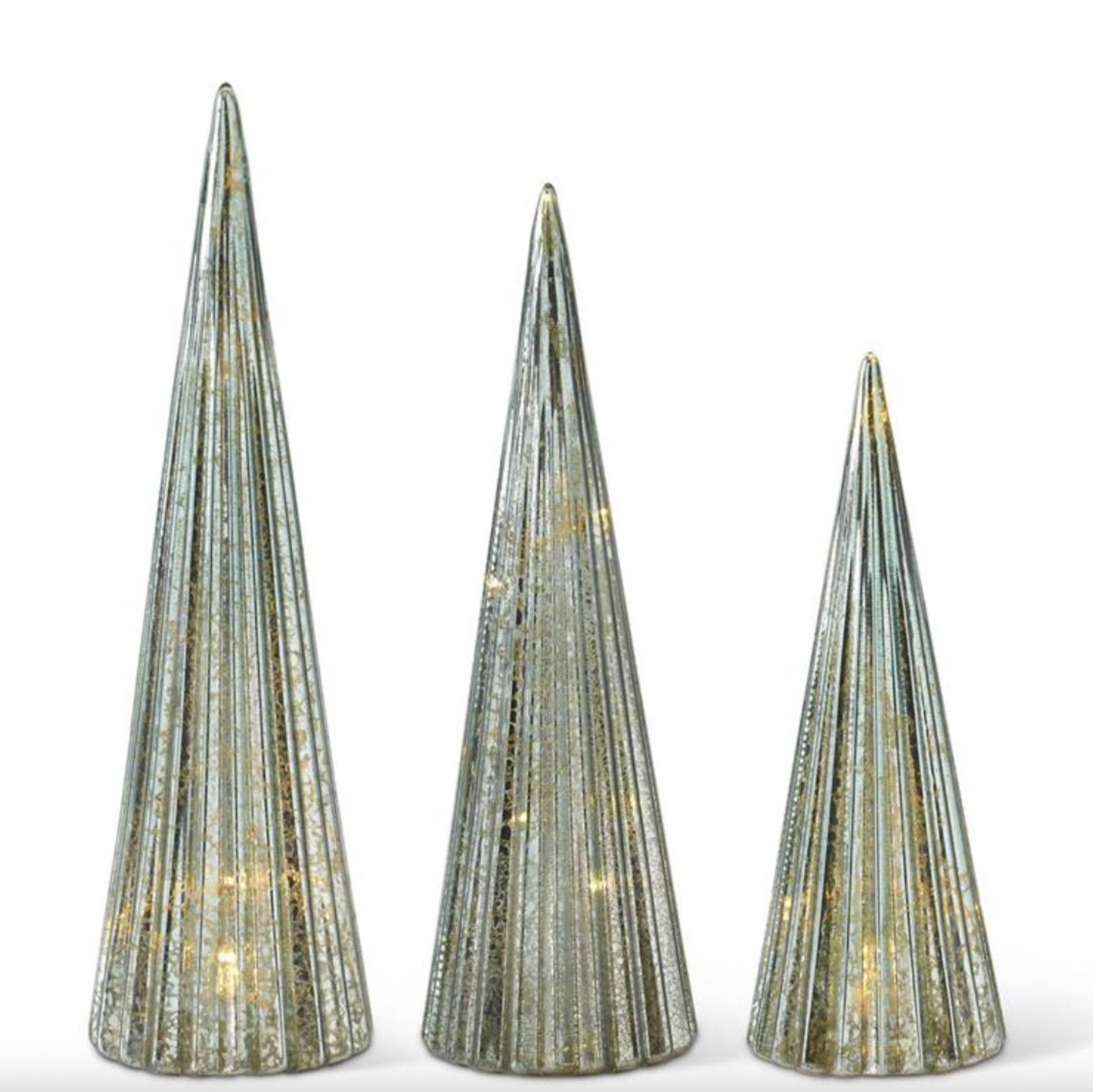 Sage Green Mercury Glass Vertical Ribbed LED Trees w/Timer