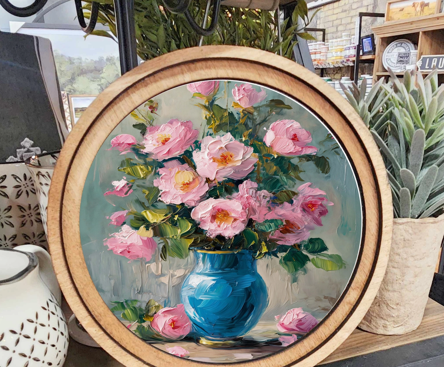 8" Round Vintage Roses Art