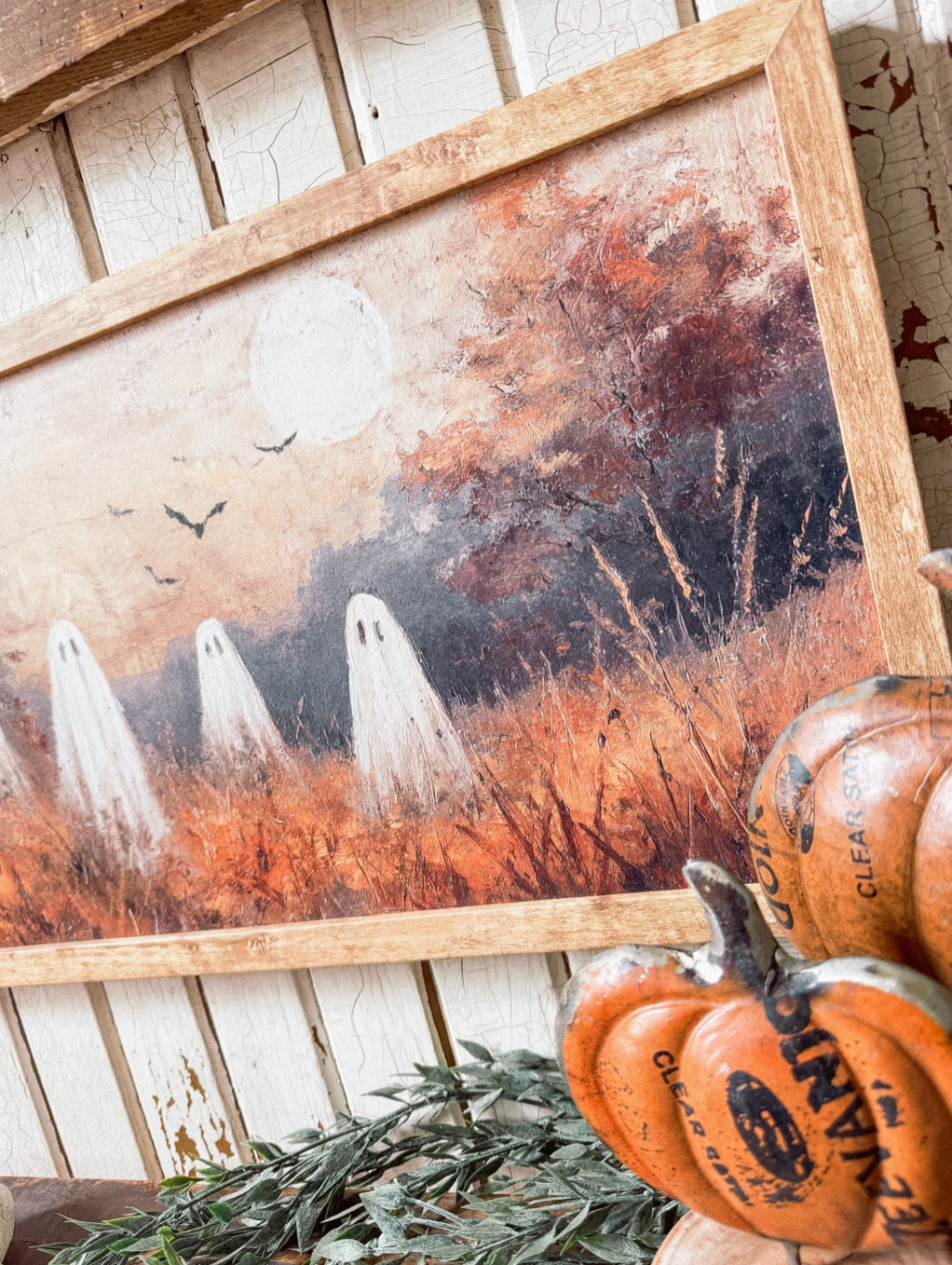 Fall Ghosts in Field Wood Sign
