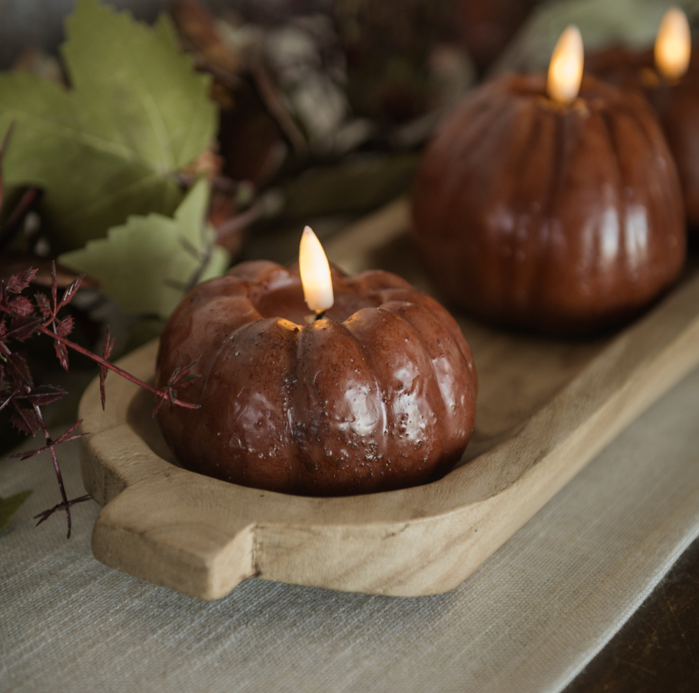3" BRONZE 3D FLAME SHORT PUMPKIN CANDLE