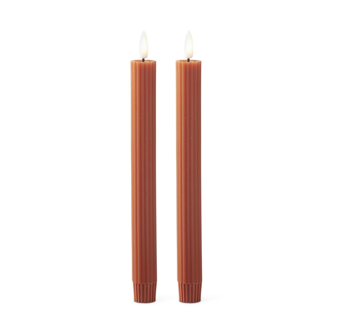 Set of 2 9.75 Rust Thin Line LED Taper Candles