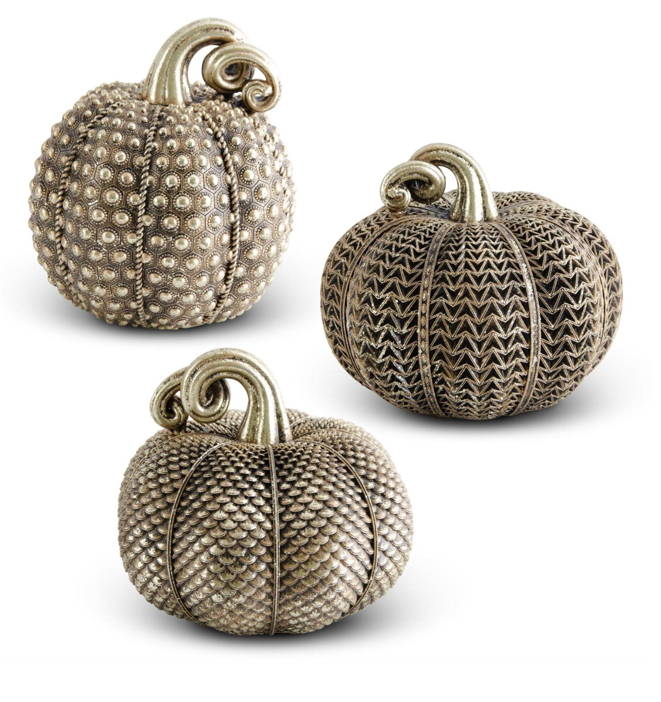 Assorted Resin Antique Gold Textured Pumpkins