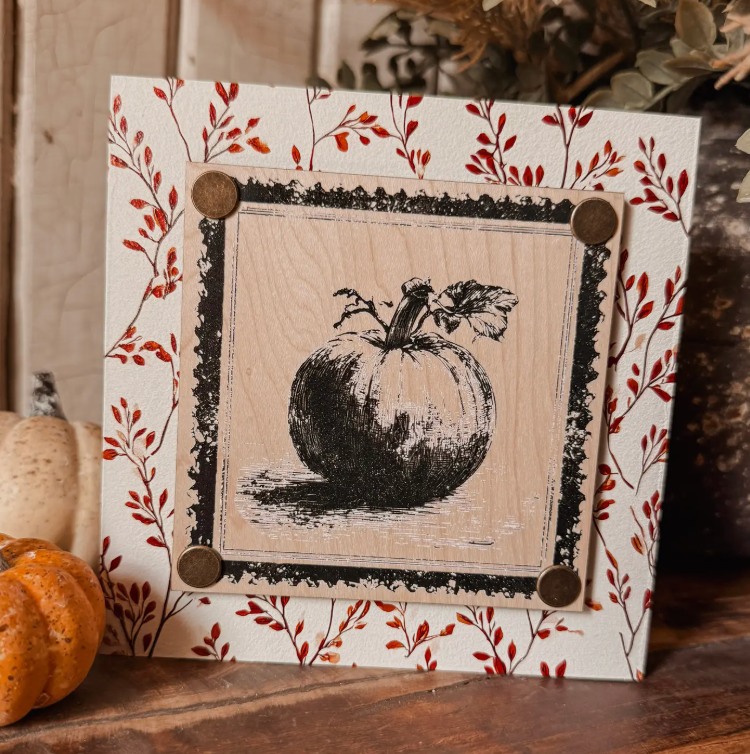 Fall Mini Wood Block Sign - stamp pumpkin