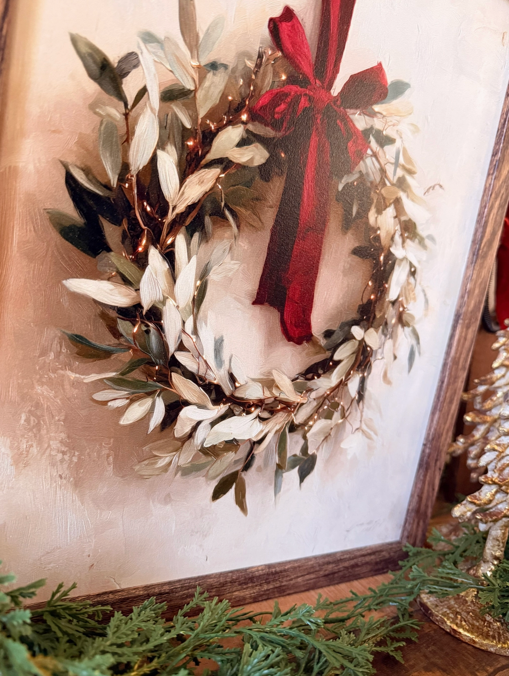 Christmas Wreath w/ Red Bow Wood Sign
