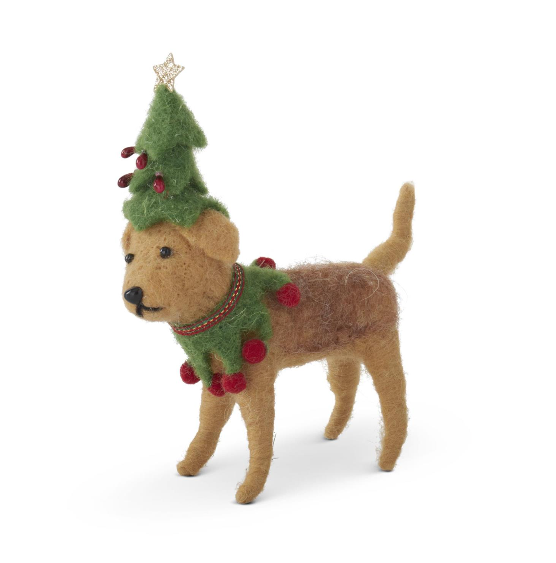 6 Inch Brown Wool Dog w/Tree Hat