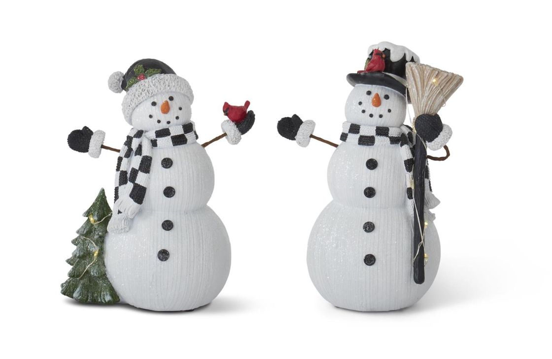 Glittered Resin Woodgrain LED Snowmen
