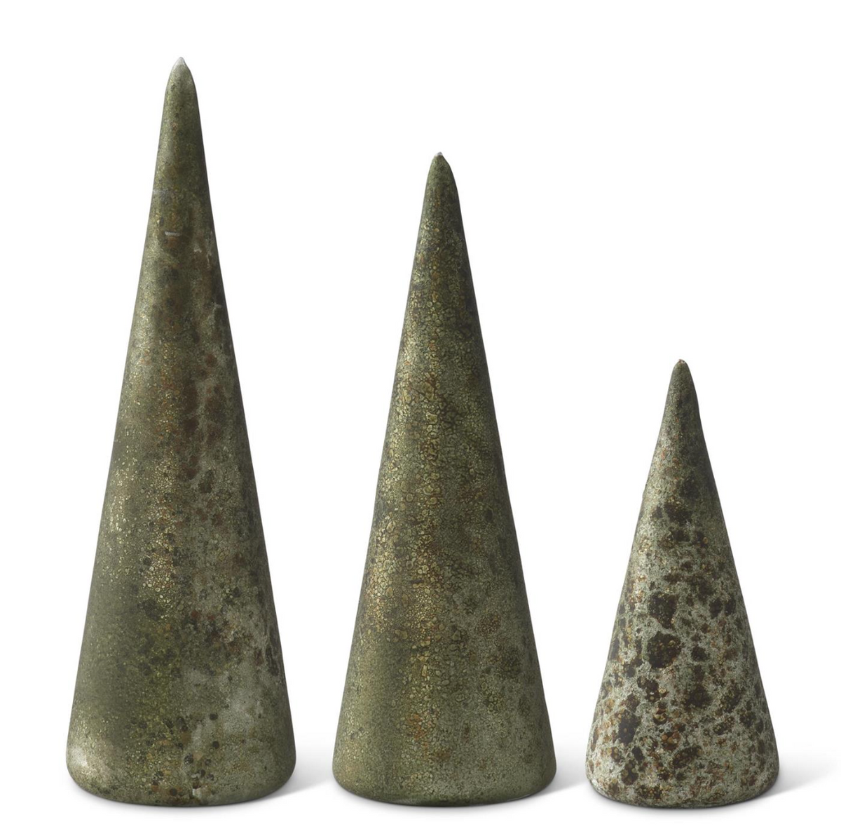 Textured Green Distressed LED Glass Cone Christmas Trees