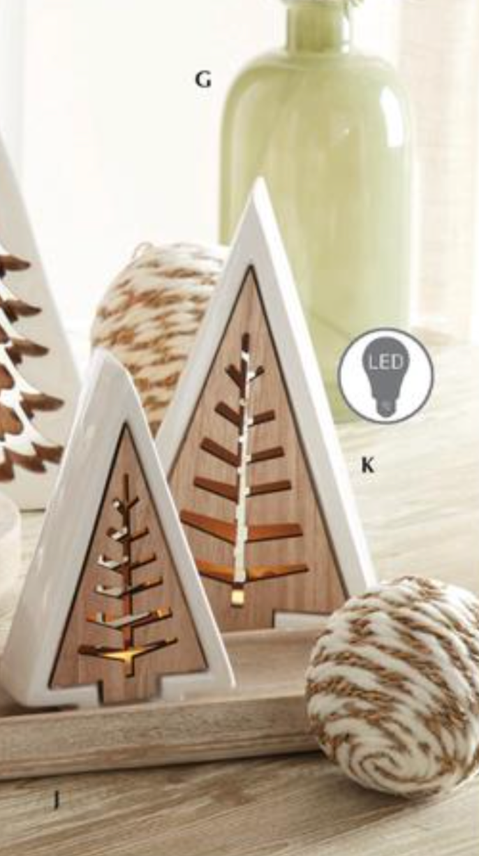 White Dolomite Wood Cutout Insert Trees w/Led Light