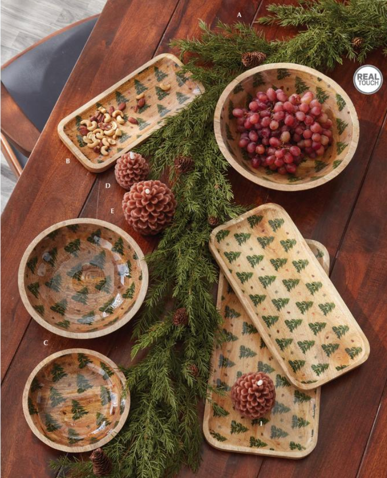Pine Tree Enameled Wood Rectangular Tray