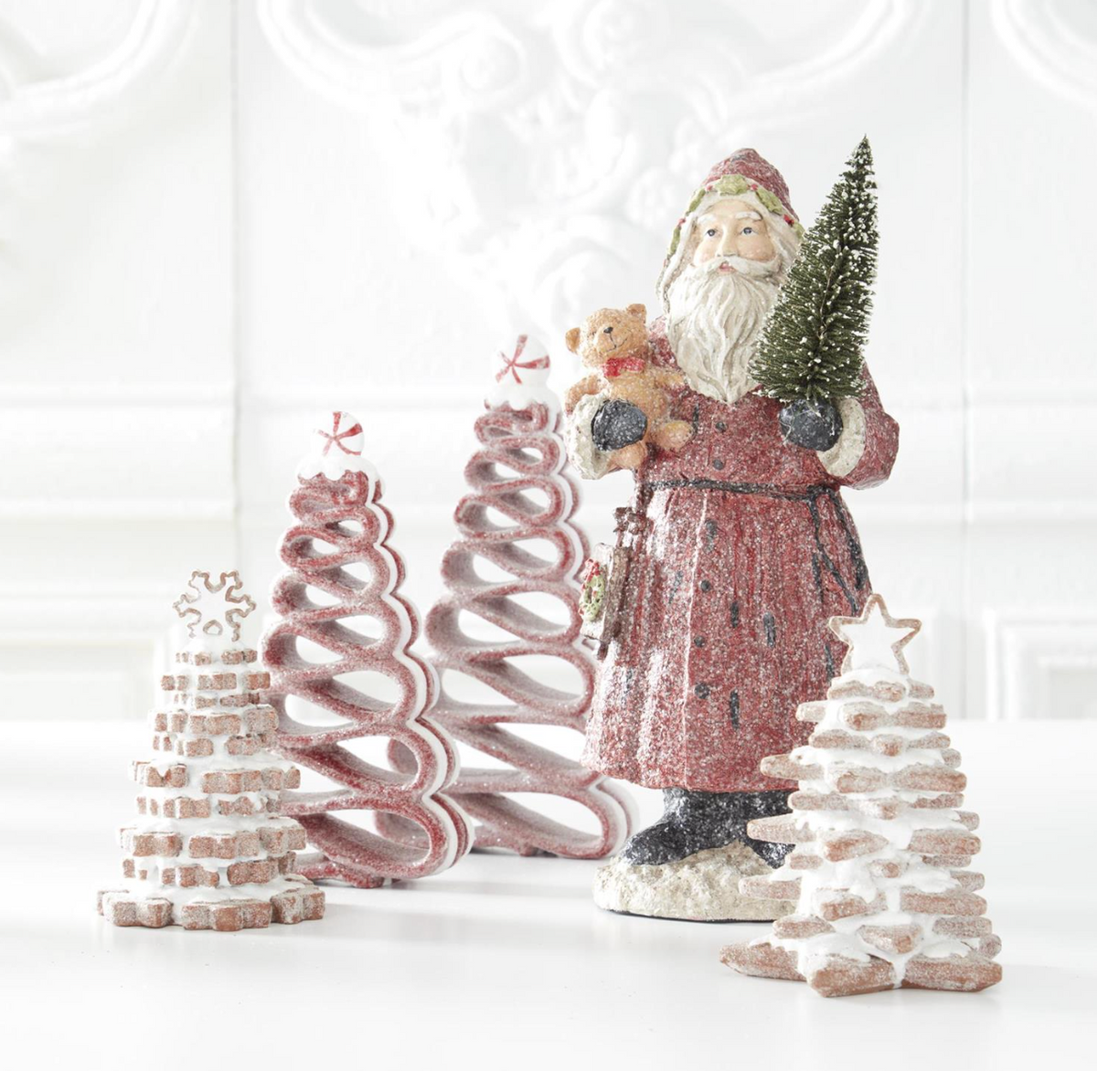 12.75 Inch Vintage Resin Glittered Santa Holding