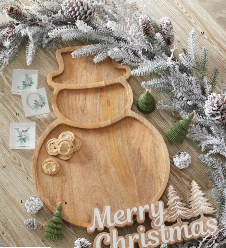 23.75 Inch Wood Snowman Divided Serving Tray