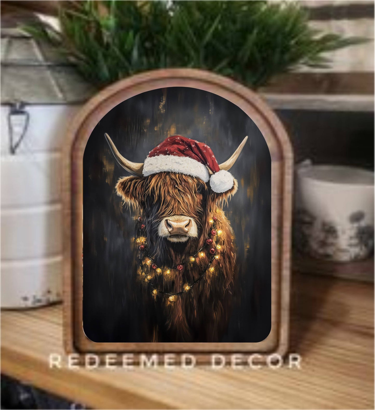 Redeemed Decor - Arch Top Christmas Highland Framed Art : 6x8"