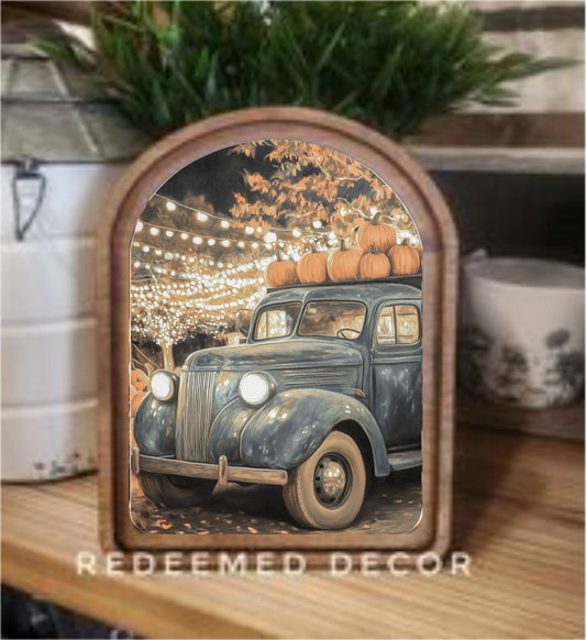 Redeemed Decor - Arch Top Fall Truck Framed Art   : 6x8"