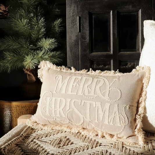 Beige Merry Christmas Pillow