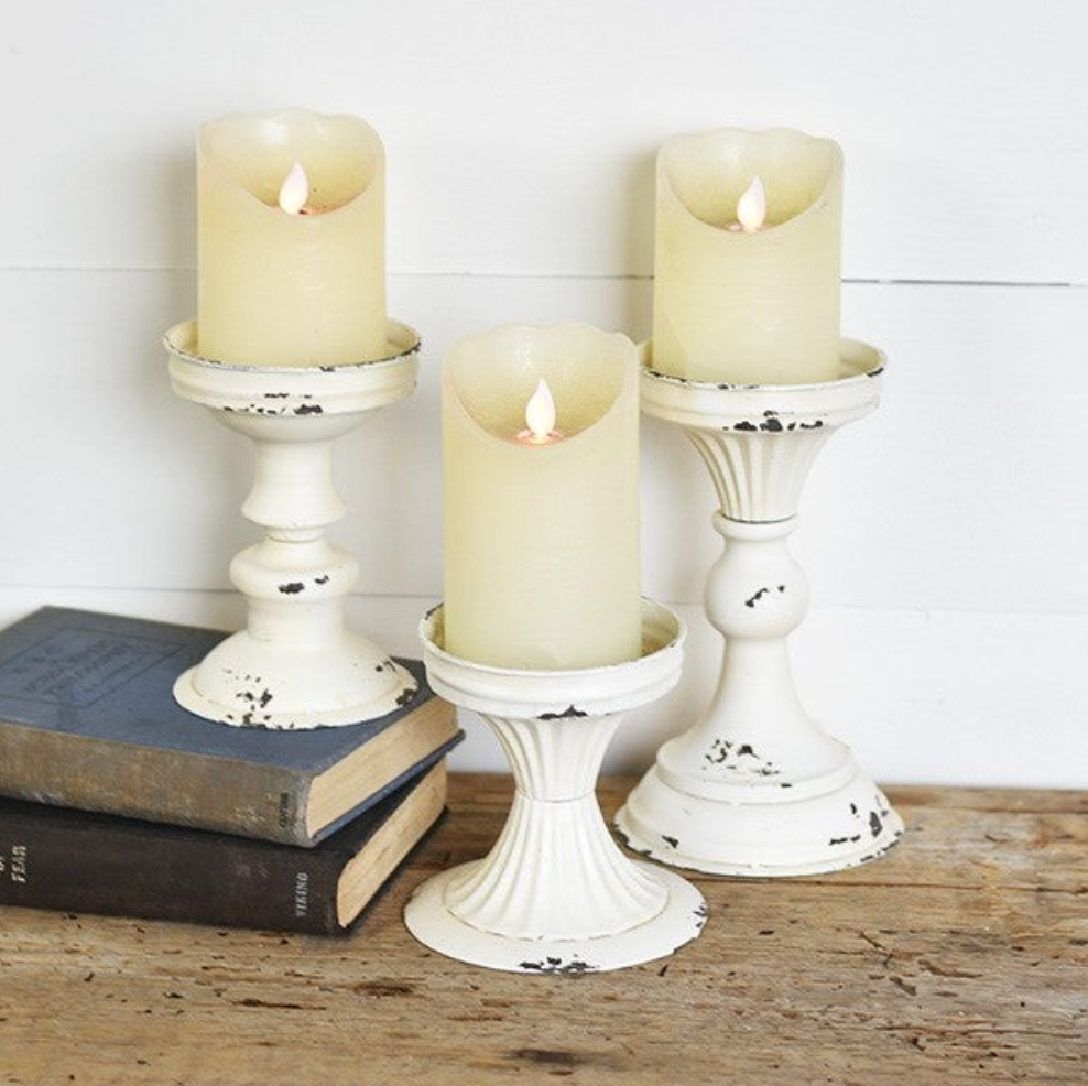 WHITE TIN CANDLE STANDS