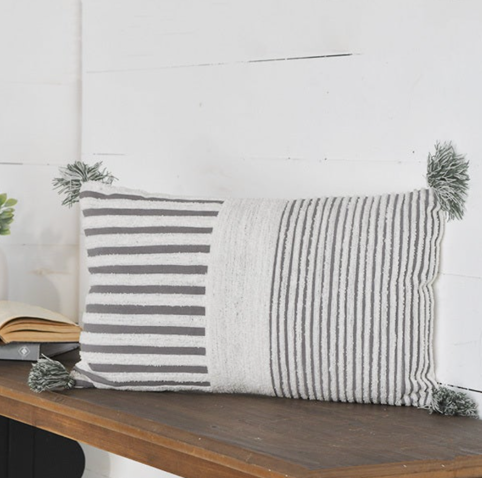 12′ X 20″ GREY/WHITE STRIPE PILLOW