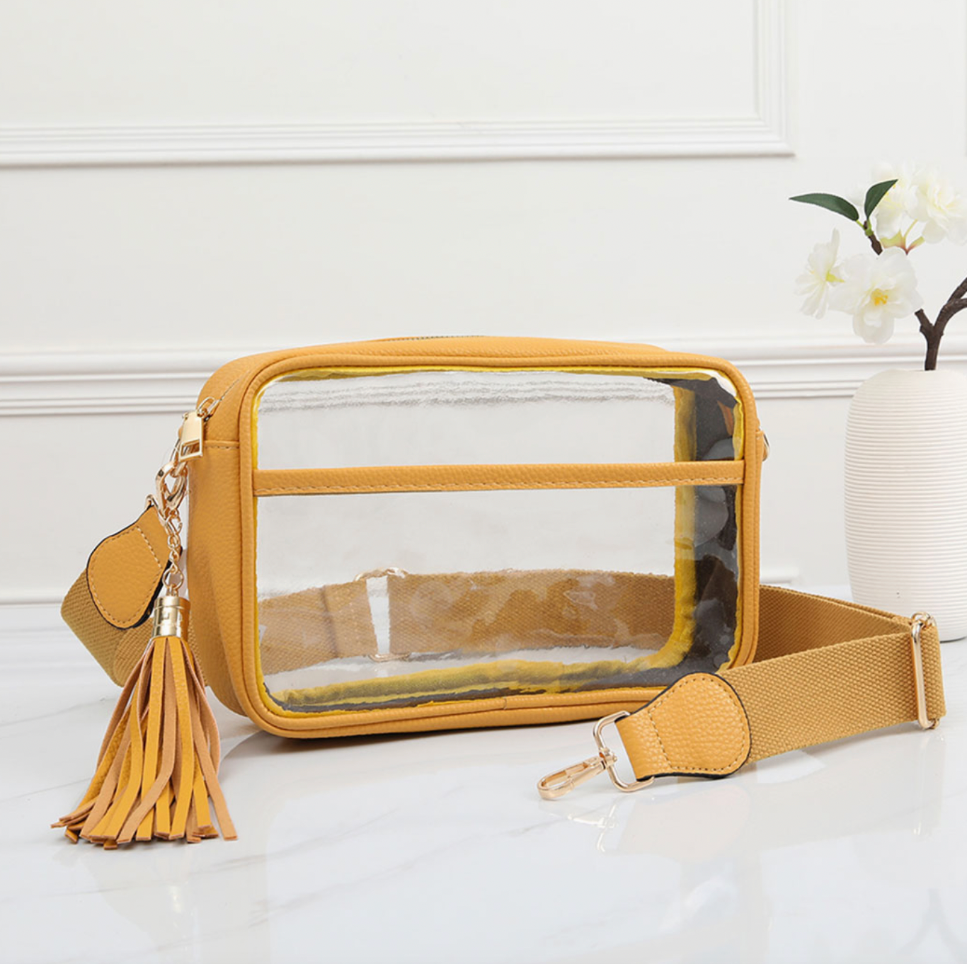 Solid Color Outlined Clear Crossbody Bag