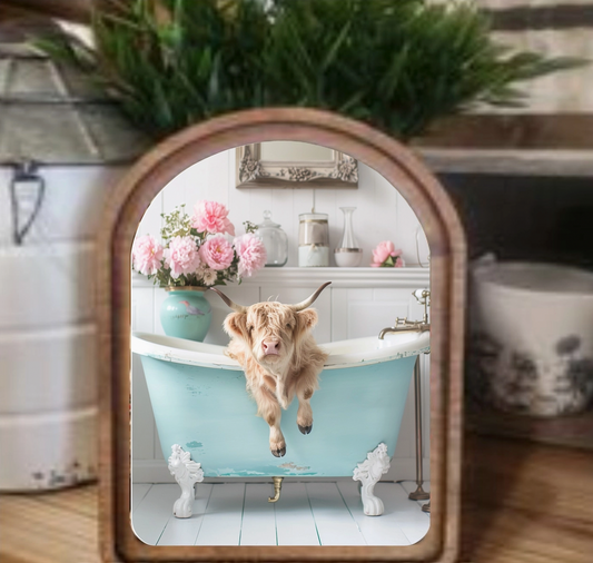 Arch Top Aqua Highland in Tub Framed Art