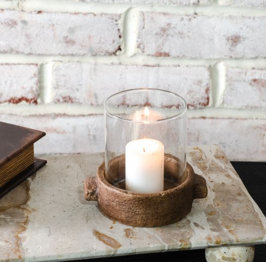 CEMENT BASE GLASS CANDLE HOLDER