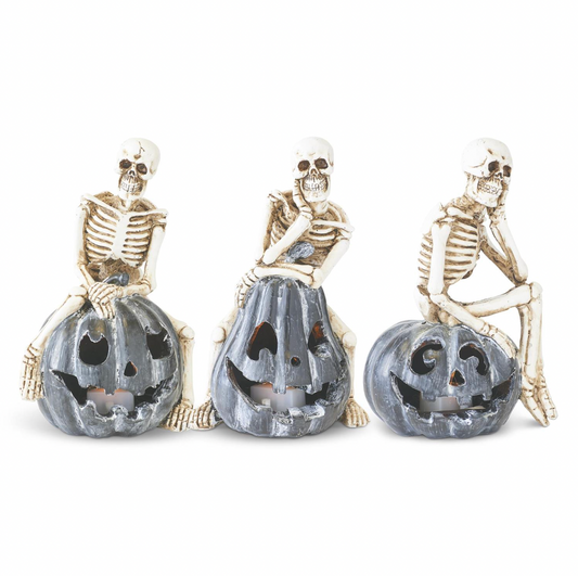 Assorted 5.5 Inch Resin Skeletons on Gray LED Jack