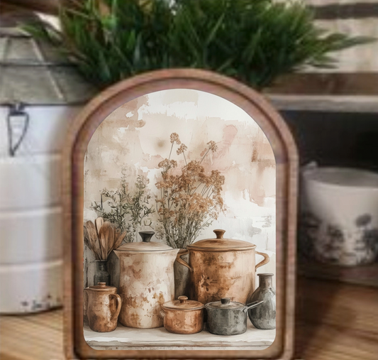 Arch Top Copper Pots Framed Art