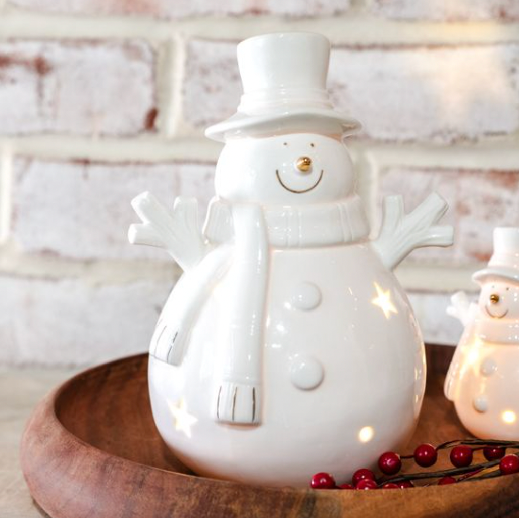 8"H LED WHITE HAPPY SNOWMAN on timer