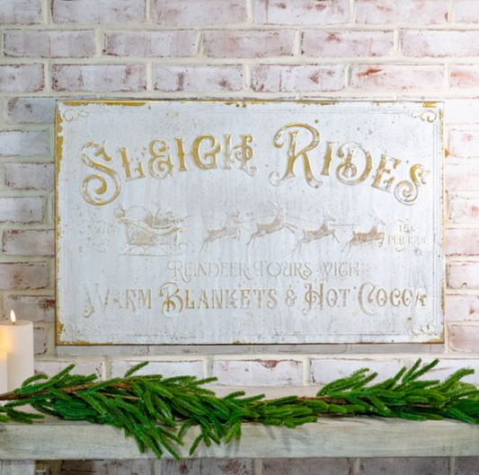 VINTAGE WHITE SLEIGH RIDES SIGN
