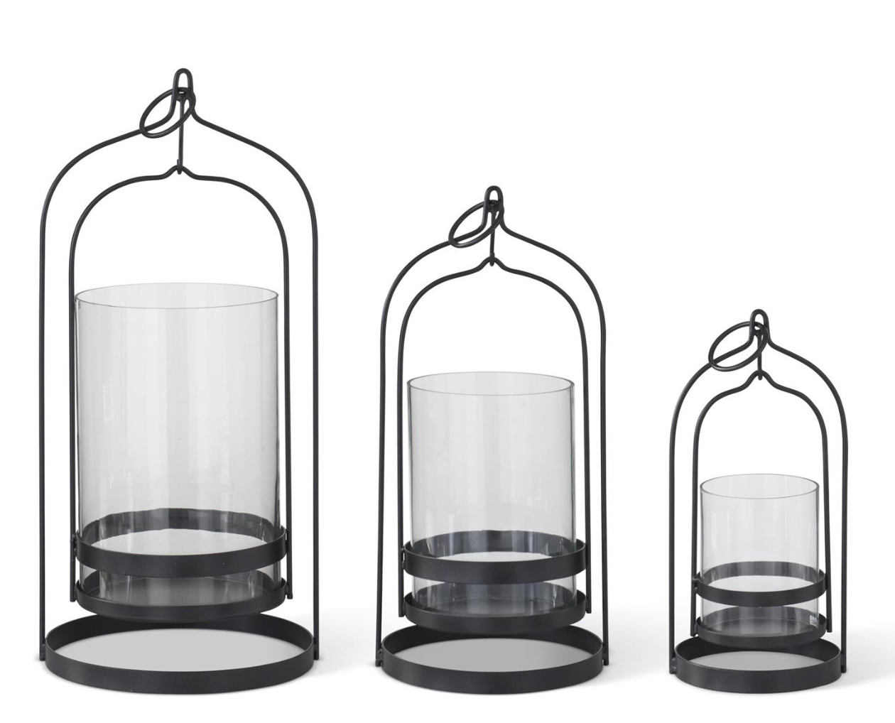 Black Metal Hanging Candleholders w/Glass Hurricanes