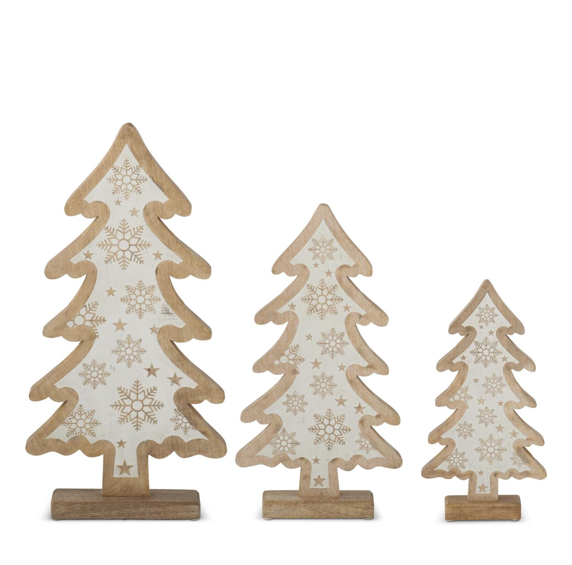 Wood Trees w/White Snowflake Centers