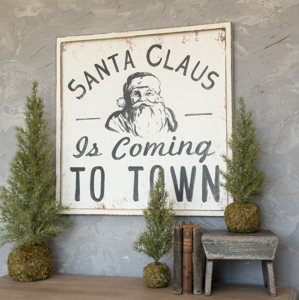 24" BLACK & WHITE SANTA CLAUS IS COMING TO TOWN