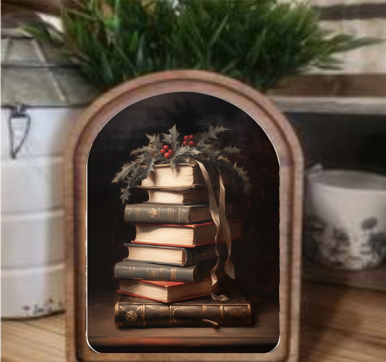 Arch Top Christmas Books Framed Art