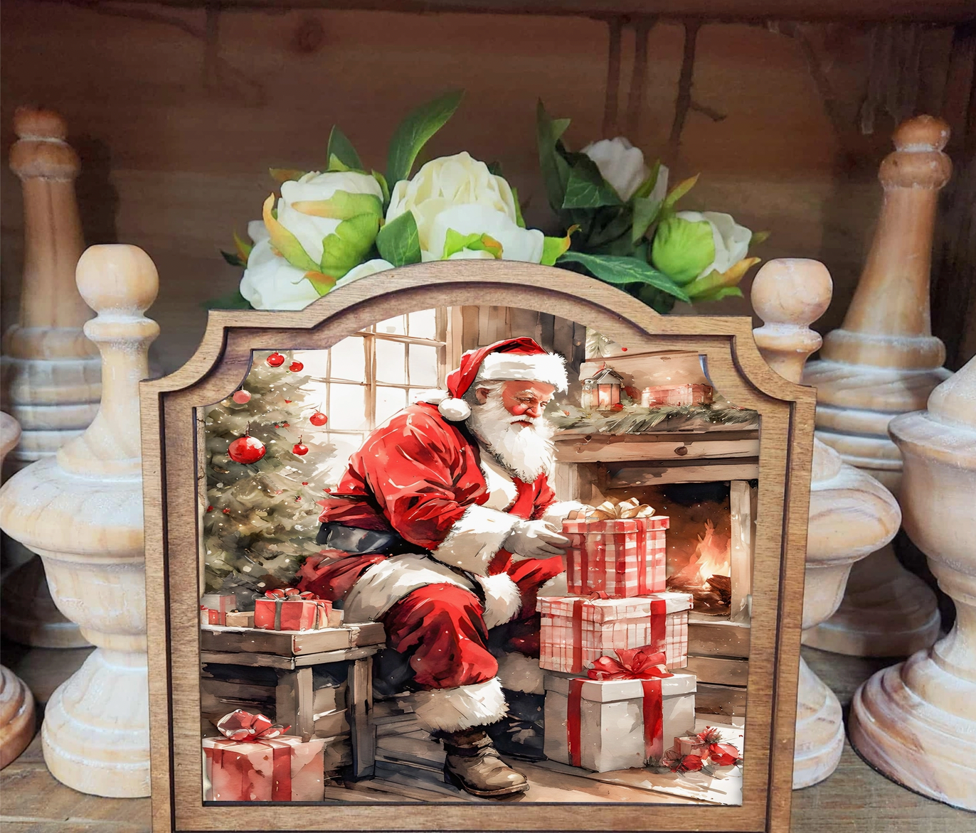 Provincial Santa with Gifts Framed Art