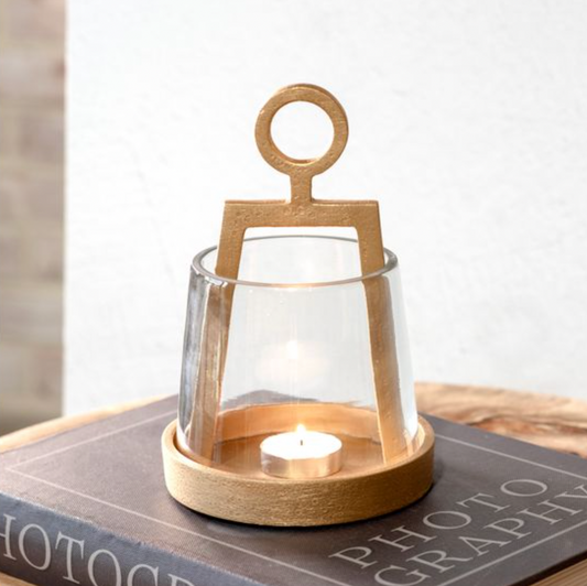 MINI GOLD ALUM & GLASS LANTERN