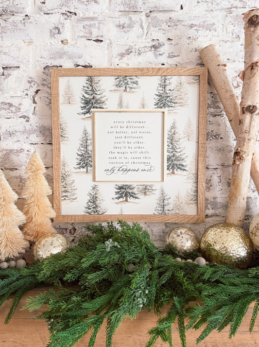 Only Happens Once Christmas Quote Wood Sign