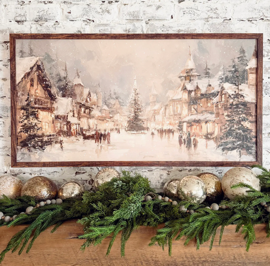 Christmas Village Print Wood Sign