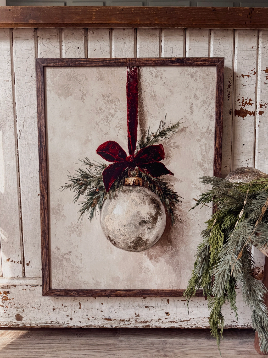 Vintage Ornament with Velvet Ribbon Wood Sign