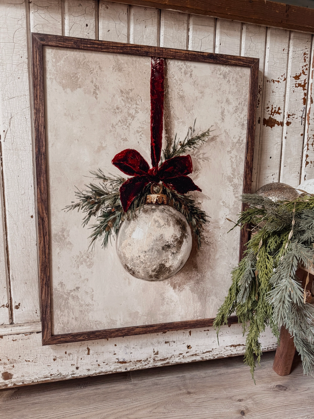 Vintage Ornament with Velvet Ribbon Wood Sign