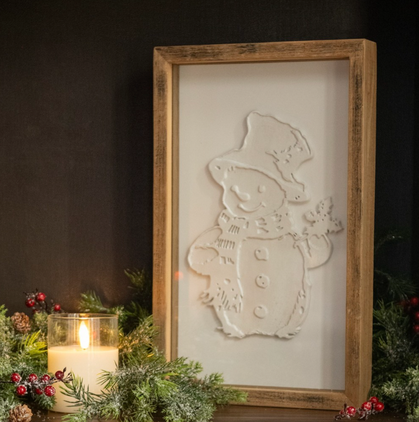 Snowman in Glass Frame