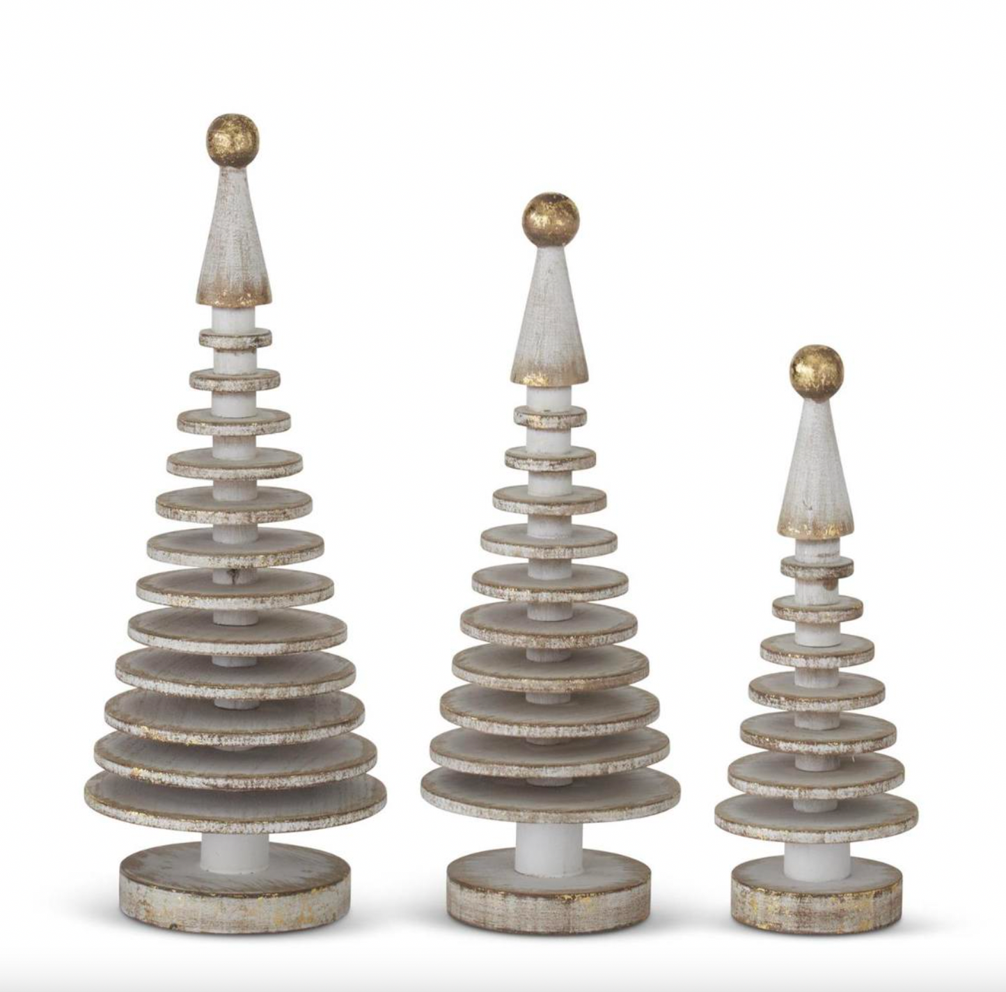 Whitewashed Gold Gilded Wood Disk Trees